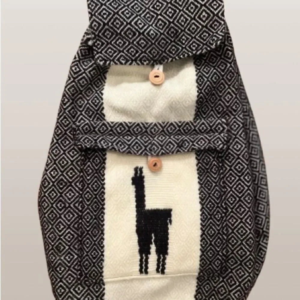 Black and Cream Textured Lama Backpack